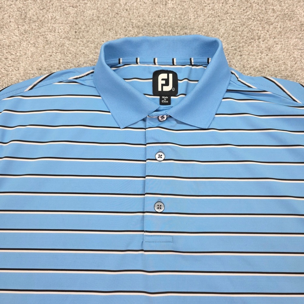 FootJoy Mens ProDry Striped Golf Polo Shirt Light Blue Black White Large L